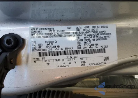 2016 Ford Focus Se из США, поврежденный, VIN 1FADP3F25GL348592